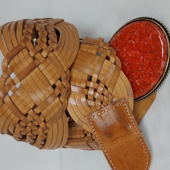 Boston Proper Leather Belt with Brass Buckle With Crushed Stone - Picture 2 of 8